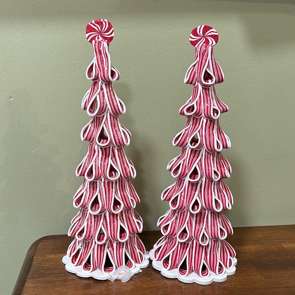 HOLIDAY TIME PEPPERMINT RIBBON TREES SET OF 2 - Picture 16 of 16